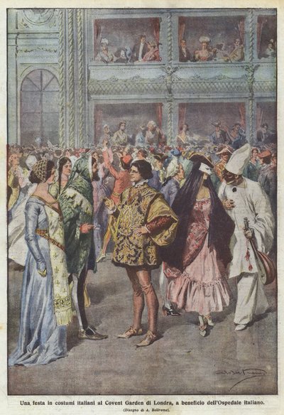 Fest i italienske kostumer i Covent Garden i London til fordel for det italienske hospital af Achille Beltrame
