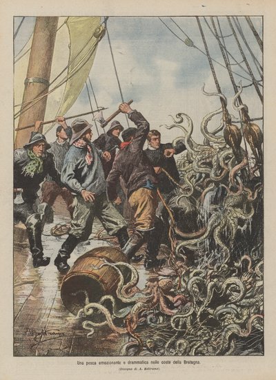 Spændende og dramatisk fiskeri på Bretagnes kyst af Achille Beltrame