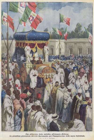 En malerisk katolsk festival i Asmara (Eritrea) af Achille Beltrame
