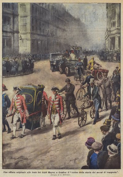 En original parade ved Lord Mayor-festlighederne i London, optoget af transportens historie af Achille Beltrame