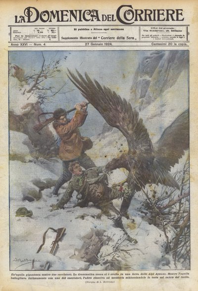 En kæmpe ørn mod to jægere af Achille Beltrame