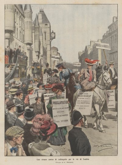 Et mærkeligt suffragetteoptog gennem Londons gader af Achille Beltrame