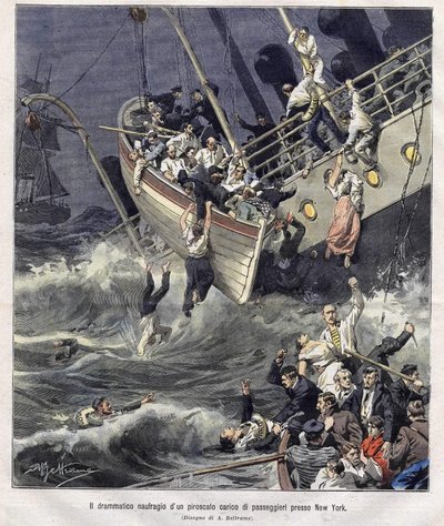 Vraget af Larchmont-båden ud for New York i februar 1907 af Achille Beltrame