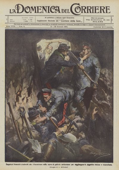 Franske og tyske sappere, der mødes i udgravningen af ​​underjordiske tunneller for at samles? af Achille Beltrame