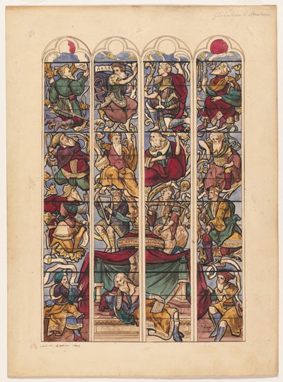 Studie til fire farvede glasvinduer Généalogie dAbraham, 1844. af Achille Devéria