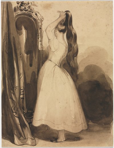 Ung kvinde, der reder sit hår, 1800-tallet, før 1857. af Achille Devéria