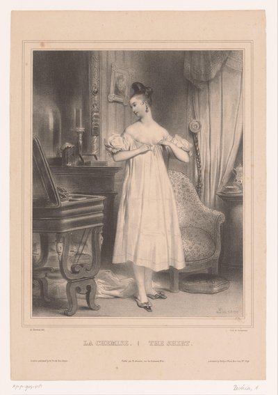 Ung kvinde i sin slip La chemise / Skjorten (titel på objekt) Dametøj (serietitel) af Achille Devéria