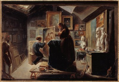 Modellens positur, ca. 1838 (olie på papir på lærred) af Achille Devéria