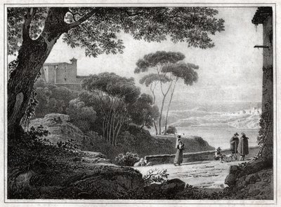 Albanosøen. (gravering omkring 1820) af Achille Etna Michallon