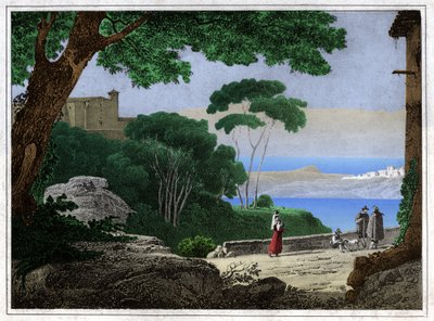 Albanosøen. (stik, ca. 1820) af Achille Etna Michallon