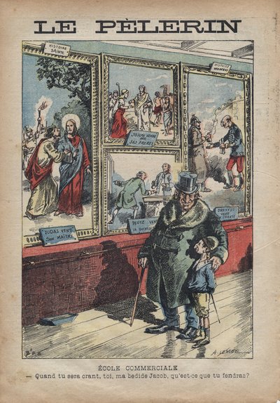 Tegnefilm antisemit af Achille Lemot for "Le-Pelerin"" fra september 1896 - Handelsskole: når du bliver en bevilling, du min ved siden af Jacob, hvad vil du dele? af Achille Lemot