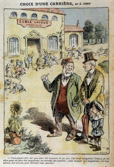Valg af karriere: Tegnefilm om Laique-skolen - af Achile Lemot (1846-1909), i "" Le Pelerin"" af 04/04/1909 af Achille Lemot