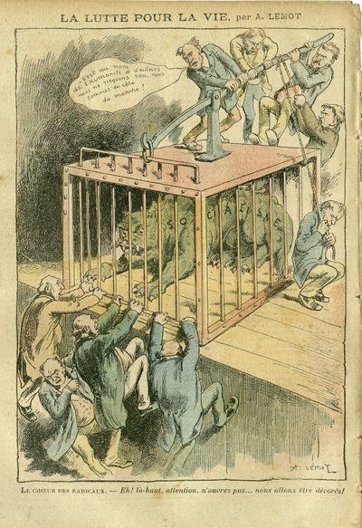 Illustration af Achille Lemot (1846-1909) i Le Pelerin, 21/04/07 - Kampen for livet - Socialisme, Radikal-socialisme - Animalisering af Achille Lemot