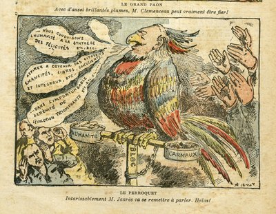 Illustration af Achille Lemot (1846-1909) i Le Pelerin, 26/01/08 - Den store påfugl - Greve, Socialisme, Carmaux, Humanite (dagbog) - Jaures Jean, Parroquet af Achille Lemot