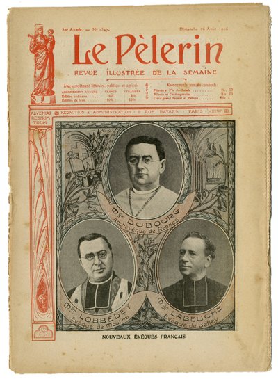 Illustration af Achille Lemot (1846-1909) til forsiden af Le Pelerin, 26/08/06 - New English Eveques - Religion Faith, Catholic Catholicism - Eveques af Achille Lemot