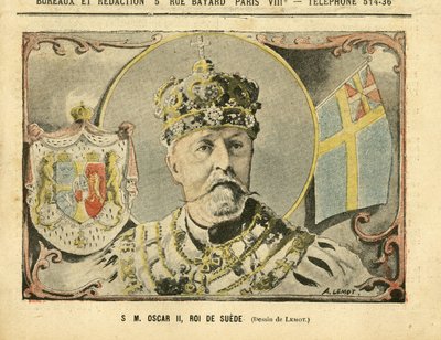 Illustration af Achille Lemot (1846-1909) i Le Pelerin, 02/07/05 - Hans Majestæt Oscar II, konge af Sverige - Monarki, Sverige - Oscar II af Achille Lemot