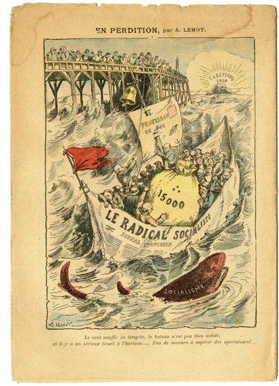 Illustration af Achille Lemot (1846-1909) i Le Pelerin, 20/06/09 - I fortabelse - Radikalisme, Valg, Antimaconism Freemaking, Maritime Marine Seaside, Femten tusinde, Parlamentariske skadesløsholdelser, Radikale og Radikale Socialistiske Parti - Fisk, Haj  af Achille Lemot