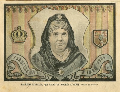 Illustration af Achille Lemot (1846-1909) i Le Pelerin, 24/04/04 - Dronning Isabelle, der netop døde i Paris - Paris, Spanien, Monarki, Udenlandsk suveræn - Isabella II af Spanien (1830-1904) af Achille Lemot