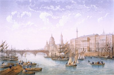 Custom House og London Bridge, 1862. af Achille Louis Martinet