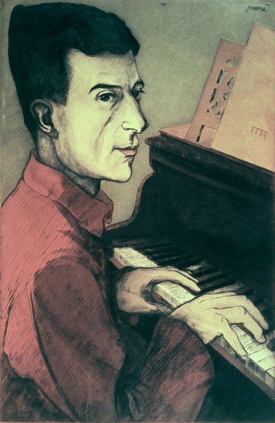 Portræt af Maurice Ravel, der spiller klaver af Achille Ouvré