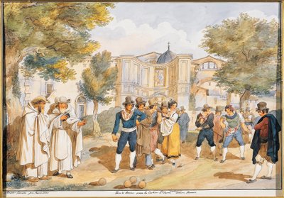 Spiller boccia på Santa Maria degli Angeli i Rom, Achille Pinelli (1809-1841), Italien af Achille Pinelli