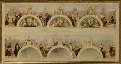 Byen Paris tilbyder alle nationer gæstfrihed på sine kunstskoler, museer og videnskabelige institutioner - Skitse til indgangshallen på Hôtel de Ville de Paris af Achille Sirouy