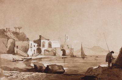 Havn, der fører Borbone-flaget med Vesuv mod syd, med tilføjelser af en Borbone-elev (blyant, sepia-vaske og gouache på papir) af Achille Vianelli