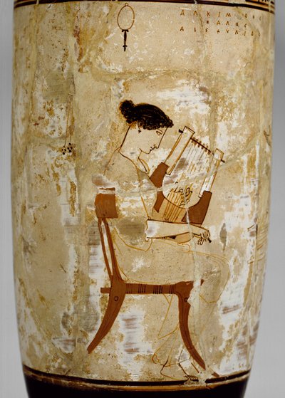 Attic white-ground lekythos med billede af kvindelige musikere, 5. århundrede f.Kr af Achilles Painter
