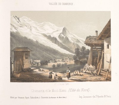 Zicht op de valley af Chamonix fra de pas Les Montées Indgang til Chamonix-dalen ved Montées (titel på objekt) Herinnering i Chamonix-Mont-Blanc (serietitel) Museum of Mont-Blanc (serietitel på objekt) af Ad. Cuvillier