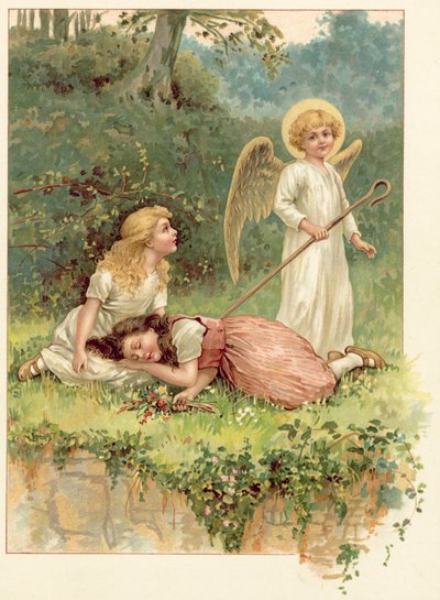 Snehvide, Rosenrød og englen (chromolitho) af Ada Dennis