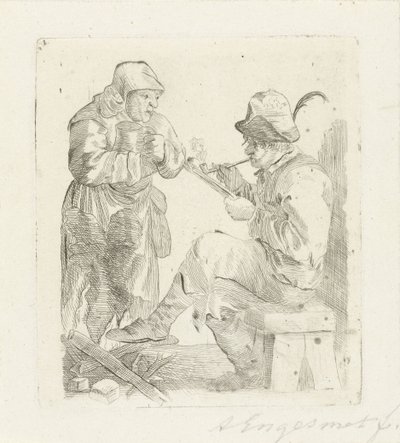 rygende mand af Adalbertus Engelsmet (signed by artist)