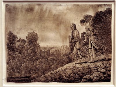 Tobie og englen. Stærkt vand på kobber af Hercules Seghers (1590-1638) af Adam (after) Elsheimer