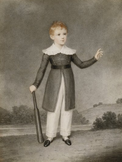 Portræt af Edward Currie, der holder et cricketbat, 1830 af Adam Buck