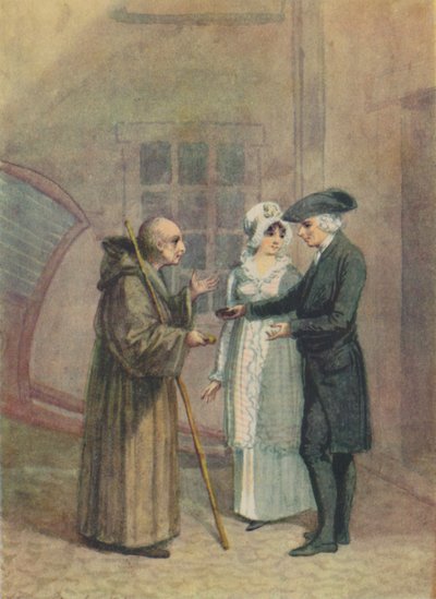Yorik, munken og madame L- i krogården i Calais, c1760