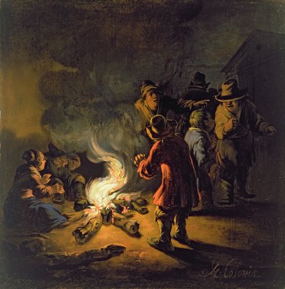 Bønder omkring et bål af Adam Colonia