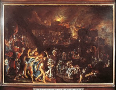 Afbrændingen af Troja, ca. 1604 (olie på kobber) af Adam Elsheimer