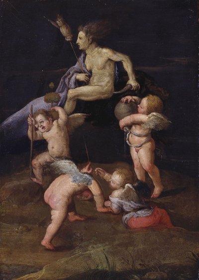 Heksen rider baglæns på en ged af Adam Elsheimer