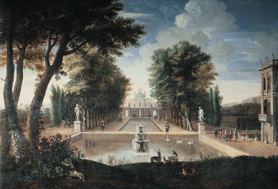 Udsigt til et palads (olie på lærred) af Adam Frans van der (style of) Meulen