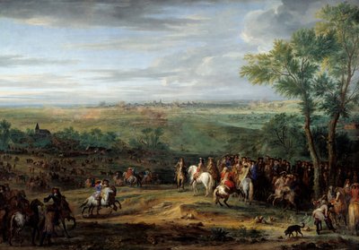 Ankomst fra Lous XIV til lejren foran Maestricht (nuværende by Maastricht) i juni 1673. Maleri af Adam Francois Van Der Meulen (1632-1690) af Adam Frans van der Meulen
