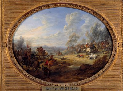 Cavalry Shock Et slag under Ludvig XIV. Maleri af Adam Van der Meulen (1632-1690) søn. 0,2x0,27 m af Adam Frans van der Meulen