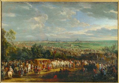 Ludvig XIV og Marie Thérèse af Østrigs indtog i Arras ... (maleri på lærred) af Adam Frans van der Meulen