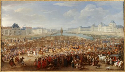 Kong Ludvig XIV (1638-1715) krydser Pont Neuf i sin vogn Maleri af Adam Van der Meulen (1632-1690) af Adam Frans van der Meulen