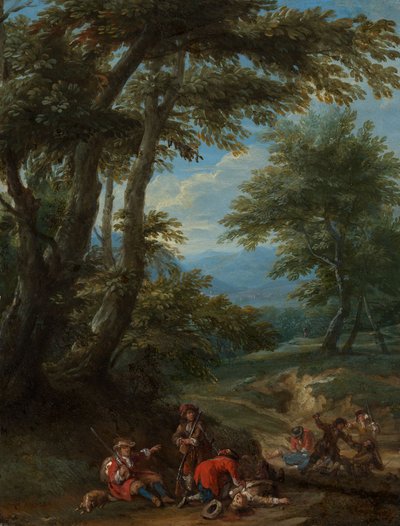 Landskab med et baghold af Adam Frans van der Meulen