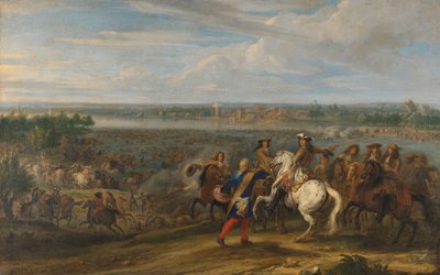 Louis XIV krydser ind i Holland ved Lobith Ludvig XIV krydser Rhinen ved Tolhuis nær Lobith, 12. juni 1672 af Adam Frans van der Meulen