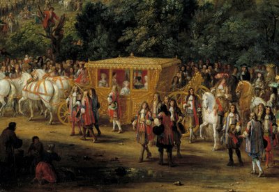 Shorts og kortege. Detalje af "" Indgangen til Arras af Louis XIV og Marie Therese den 30. juli af Adam Frans van der Meulen