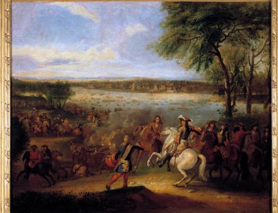 The Passage of the Rhine af Louis XIV (1638-1715) before Tolhuis 12/07/1672 Maleri af Adam Frans Van der Meulen (1632-1690) Søn. 0,6x0,7 m af Adam Frans van der Meulen