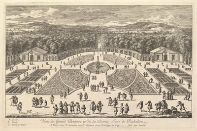 Udsigt over Grand Parterre og Halvmånen af ​​Richelieu, 1600-tallet. af Adam Perelle