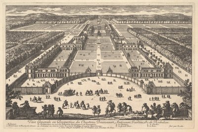 Generelt syn i perspektiv af Château Bassecourt, Anticours, Gardens, &c. af Ric..., 1600-tallet. af Adam Perelle