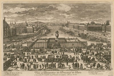 Udsigt over Pont Neuf i Paris, anden halvdel af det 17. århundrede.. af Adam Perelle