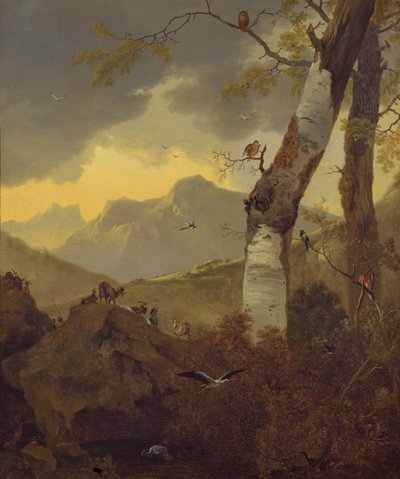 Bjerglandskab med geder og fugle, c.1657 af Adam Pynacker
